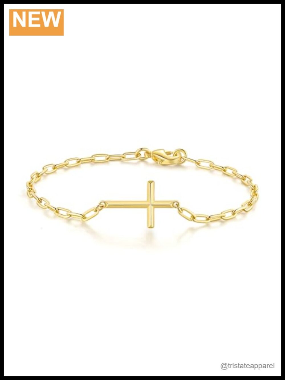 14k Gold Plated Paperclip Chain Cross Charm Bracelet for Women